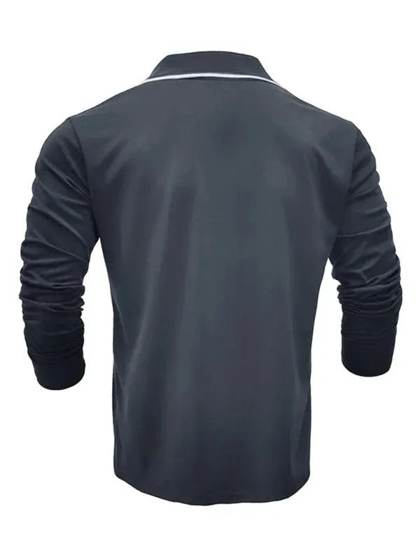 Men's Long-Sleeved V-Neck Lapel Polo Shirt-Polo Shirt-LeStyleParfait