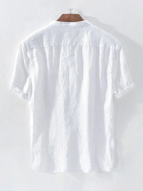 Men's Mandarin Cotton Linen Shirt-Men Shirts-LeStyleParfait
