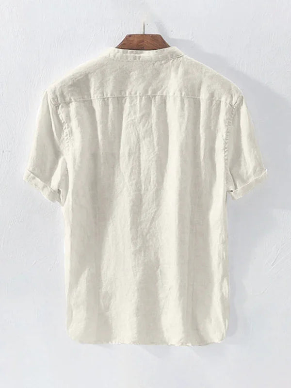 Men's Mandarin Cotton Linen Shirt-Men Shirts-LeStyleParfait