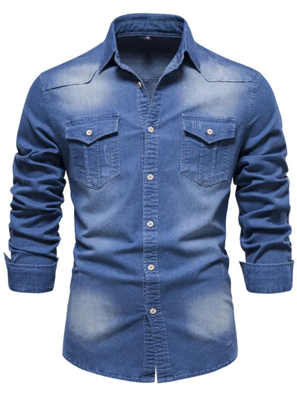 Men's Non Iron Denim Shirt-Men Shirts-LeStyleParfait