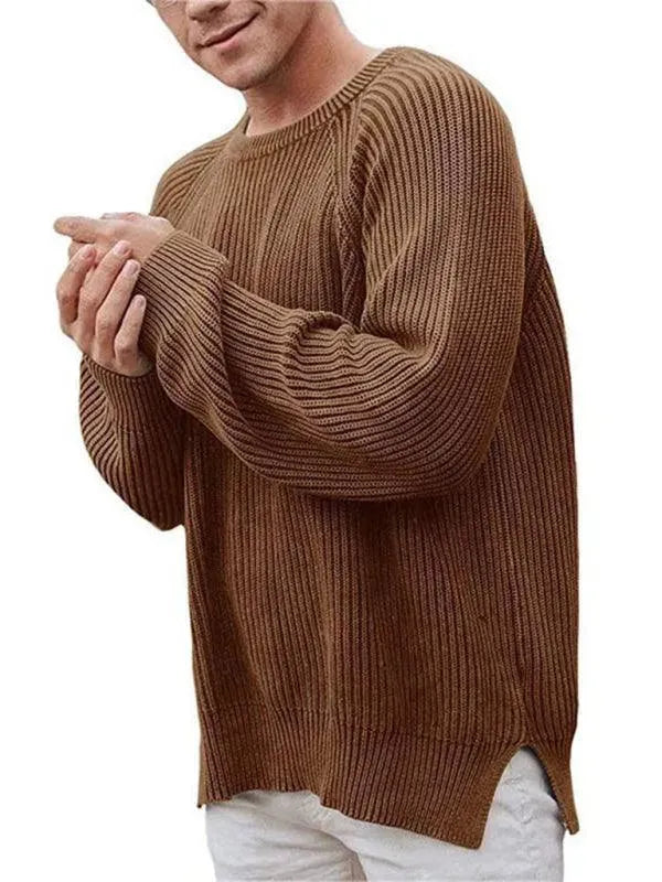 Men’s Oversized Crew-Neck Pullover Sweater – Knit