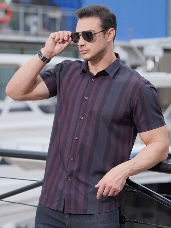 Men's Plus Size Striped Shirt-Men Shirts-LeStyleParfait