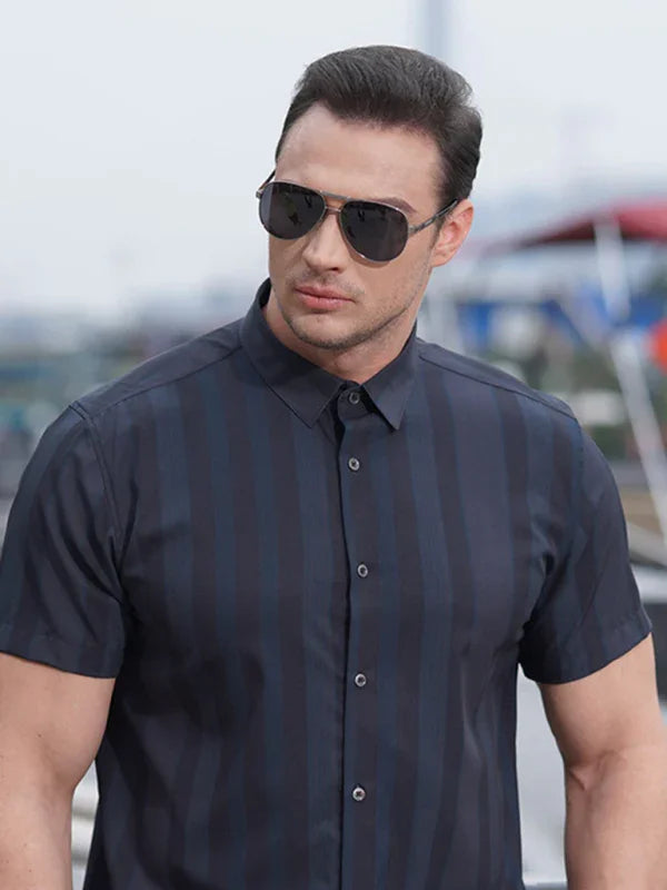 Men's Plus Size Striped Shirt-Men Shirts-LeStyleParfait