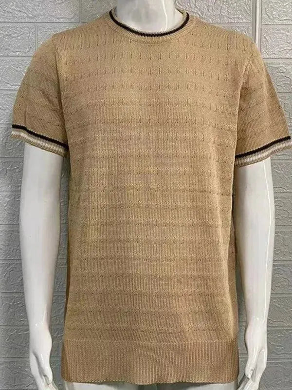 LeStyleParfait Men's T-Shirts Casual Round Neck Striped-Pinstriped Short Sleeves-T-Shirt