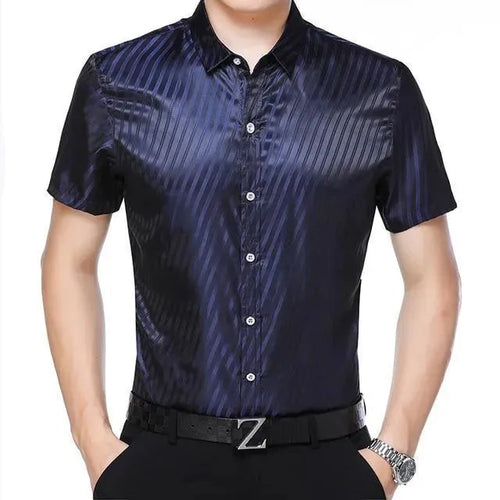 Men's Striped Silk Shirt-Men Shirts-LeStyleParfait