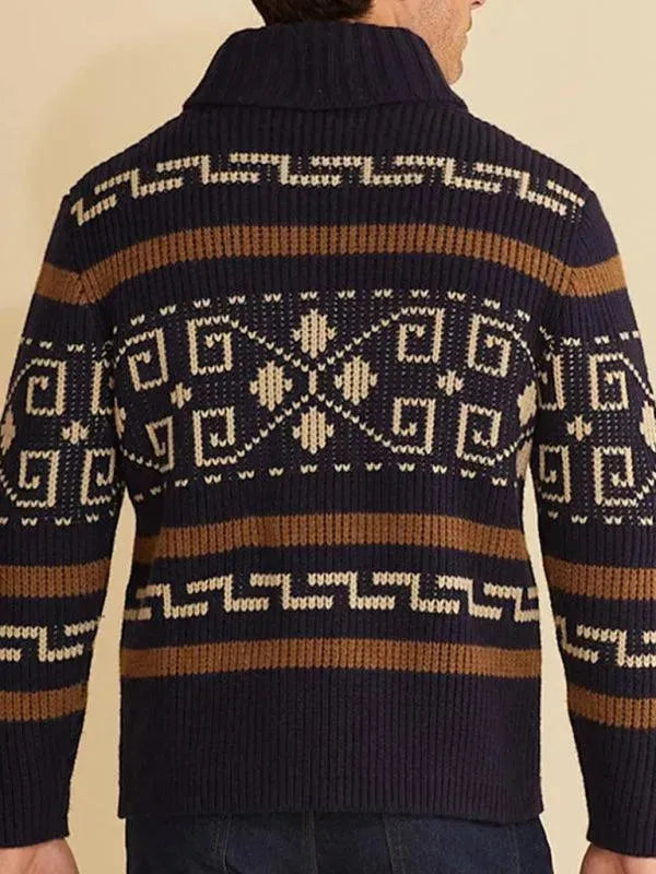 Men’s Zip Jacquard Cardigan Sweater – V-Neck Style