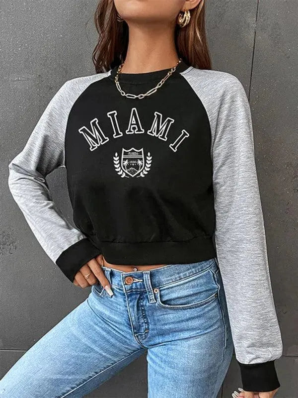 LeStyleParfait Women's Sweatshirts Printed Slip-On Round Neck Letters Long Sleeves-Women Sweatshirt
