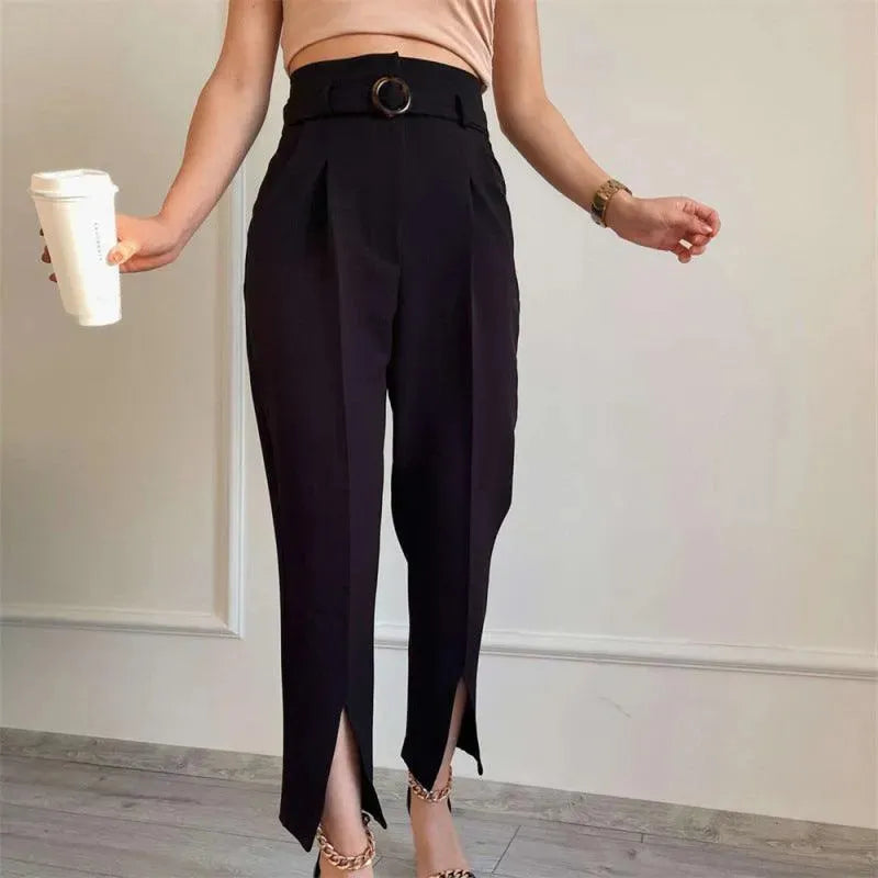 LeStyleParfait Women Pants Plain-Solid Women's Belted Polyester-Women Pants