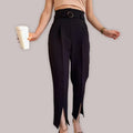 LeStyleParfait Women Pants Plain-Solid Women's Belted Polyester-Women Pants