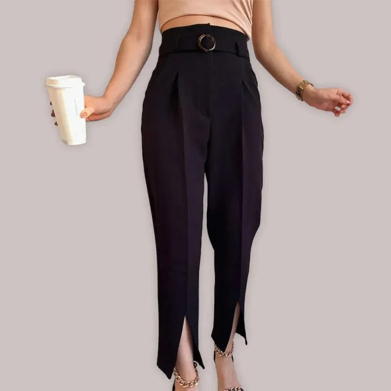 LeStyleParfait Women Pants Plain-Solid Women's Belted Polyester-Women Pants