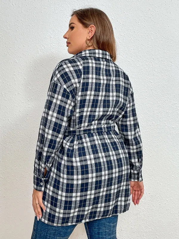 Oversized Brown Plaid Shirt Jacket-Women's Shirts-LeStyleParfait