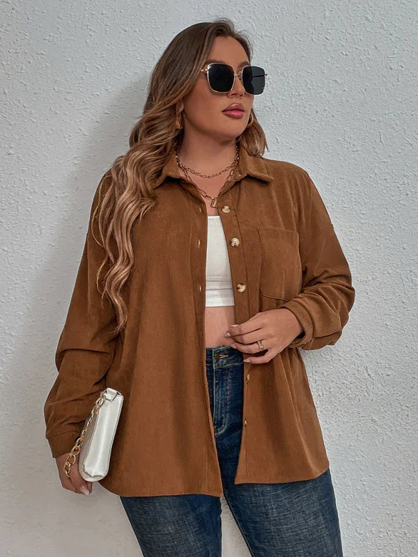 Oversized Dark Brown Corduroy Shirt-Women's Shirts-LeStyleParfait