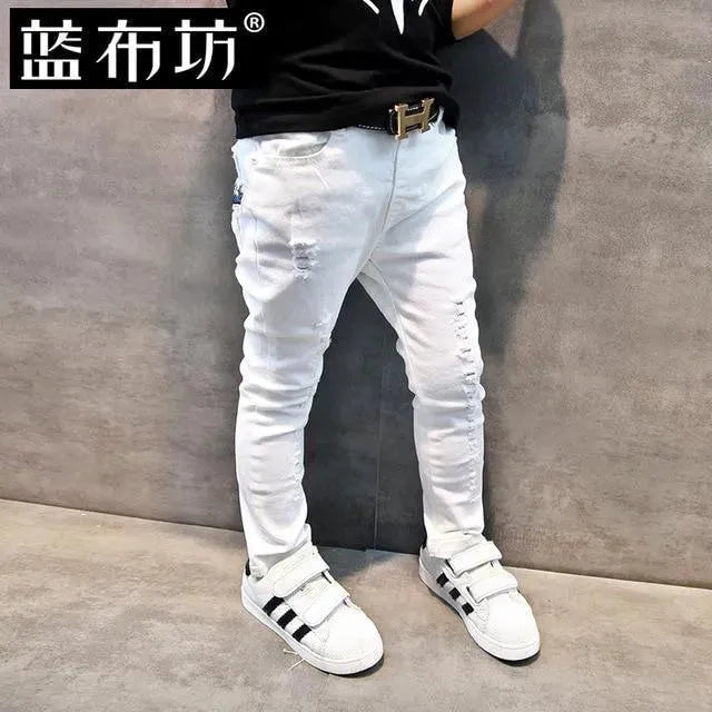 Pants, Kids Ragged Jeans Pants, Slim fit - Kids Pants - LeStyleParfait