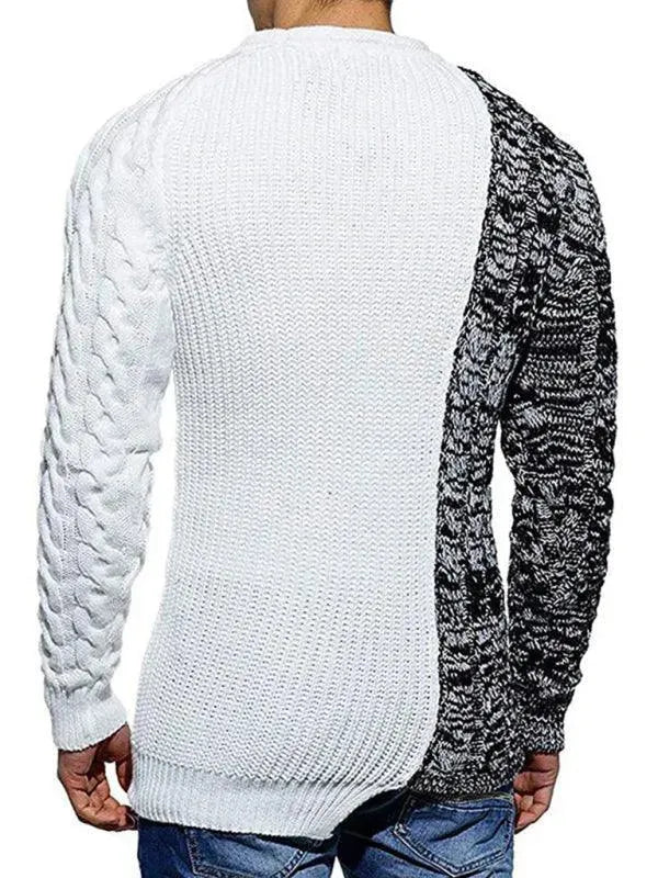 Patchwork Round Neck Pullover Men Sweater - Pullover Sweater - LeStyleParfait
