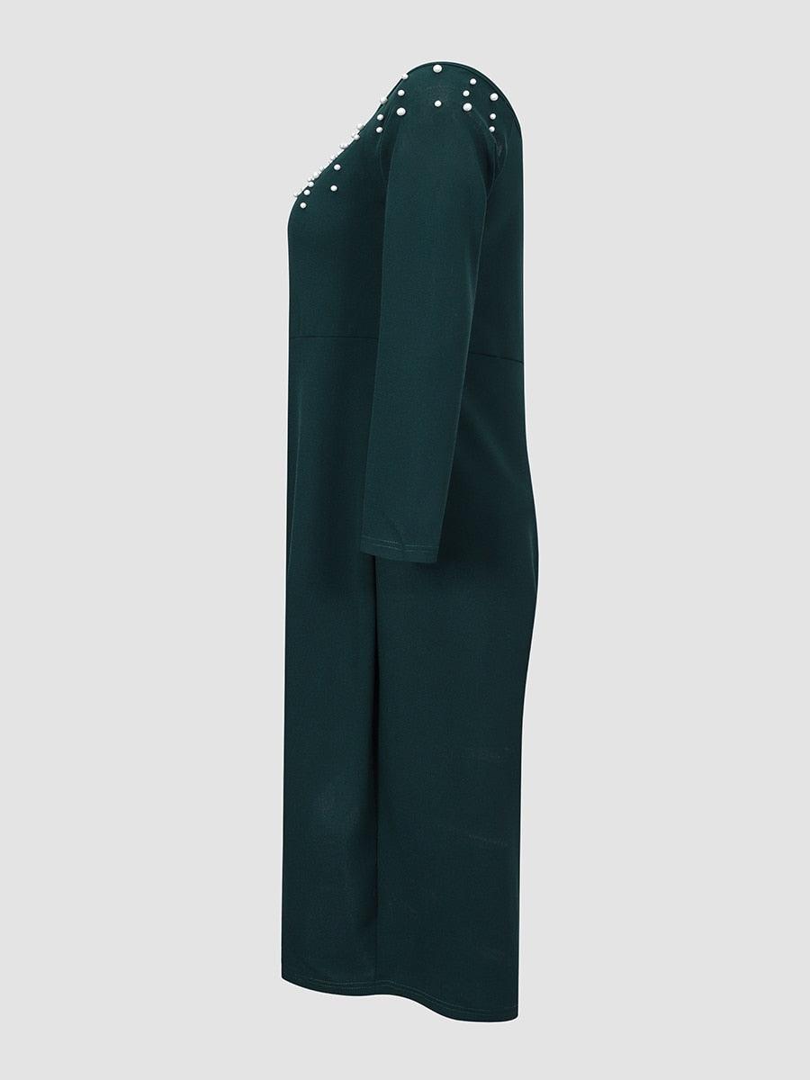 Pearl Beaded Split Thigh Midi Dress - Dress - LeStyleParfait