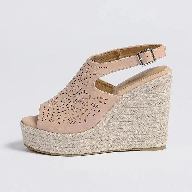 Peep Toe Leather Wedge Sandals - Wedge Shoes - LeStyleParfait