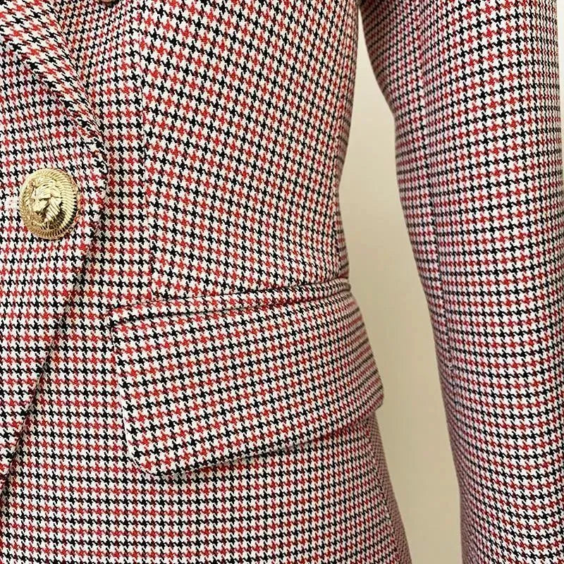 Pink Houndstooth Blazer Women - Formal-Business - Plaid - Double-Breasted Blazer - LeStyleParfait