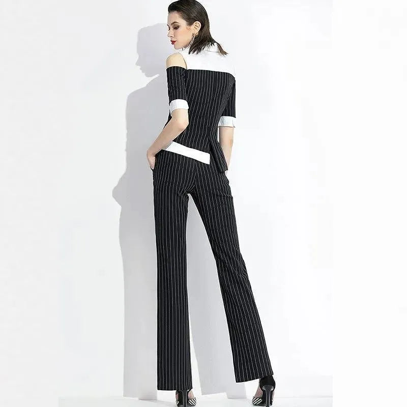 Pinstriped Black-White Pantsuits - Pantsuit - LeStyleParfait