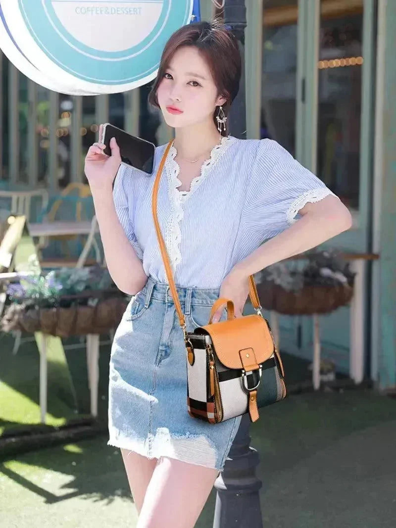 Plaid Casual Backpack Crossbody - Backpack - LeStyleParfait