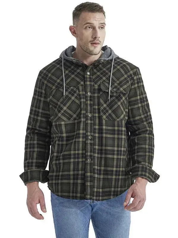 Plaid Fleece Hooded Men Flannel Shirt - Flannel Shirt - LeStyleParfait