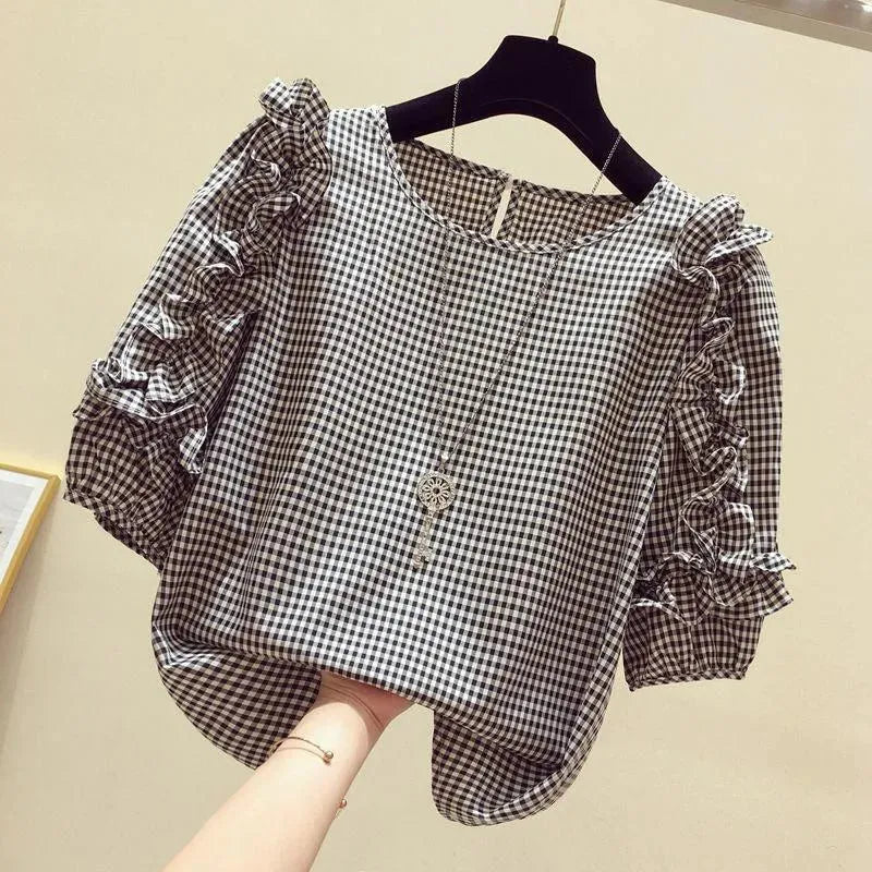 Plaid Ruffled Women Top - Blouse - LeStyleParfait