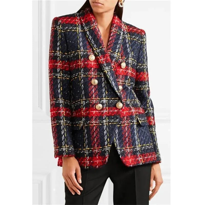 Plaid Tweed Blazer - Double-Breasted Blazer Women - Casual - Plaid - Plaid Blazer - LeStyleParfait