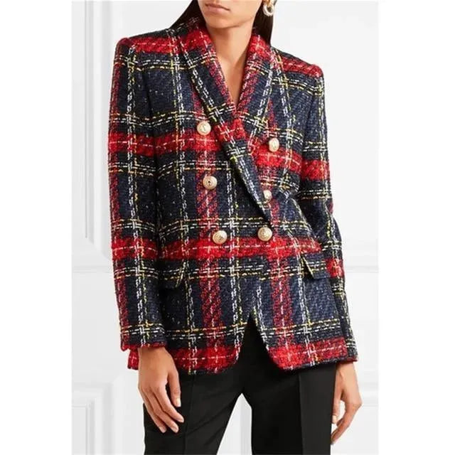 Plaid Tweed Blazer - Double-Breasted Blazer Women - Casual - Plaid - Plaid Blazer - LeStyleParfait
