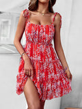 A-line,a-line dress,casual,casual dress,chiffon,chiffon dress,floral,floral dress,flowy,flowy dress,ladies Wrinkle resistant,mini,mini dress dress,mini hemline dress,Quick drying mini dress,ruffled,ruffles,sleeveless,sleeveless dress,slip-on,slip-on dress,square,square neckline dress,summer,summer dress,tiered-LeStyleParfait