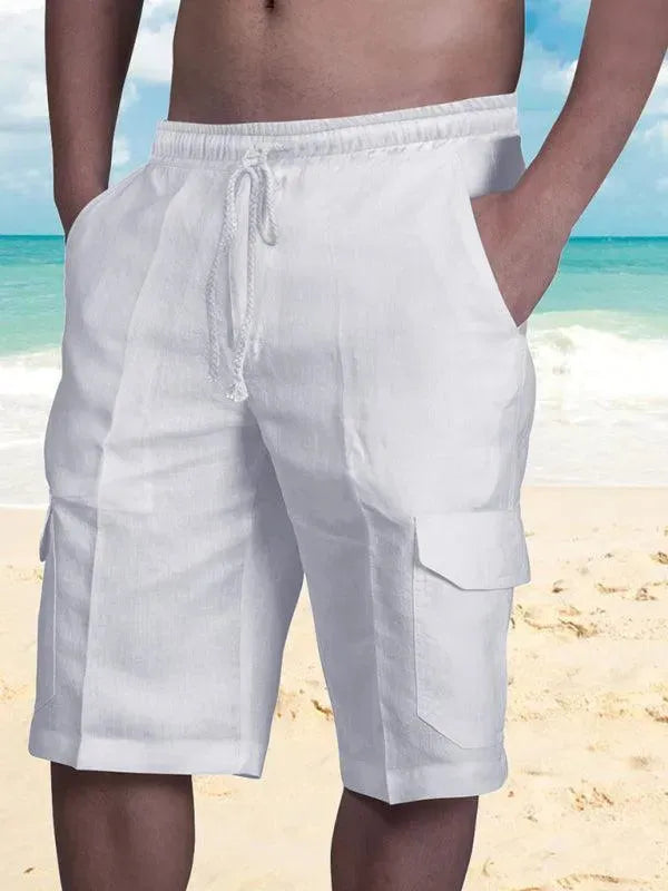 Men Linen Cargo Shorts Cat Print - Shorts - LeStyleParfait