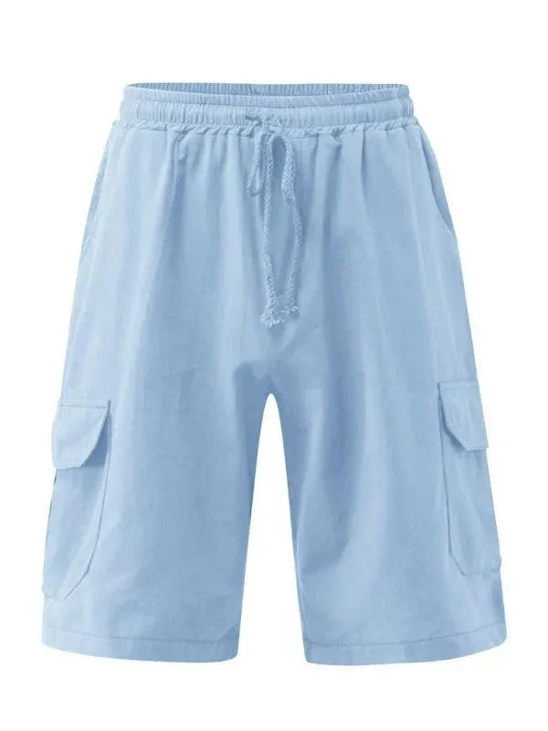 Men Linen Cargo Shorts Cat Print - Shorts - LeStyleParfait