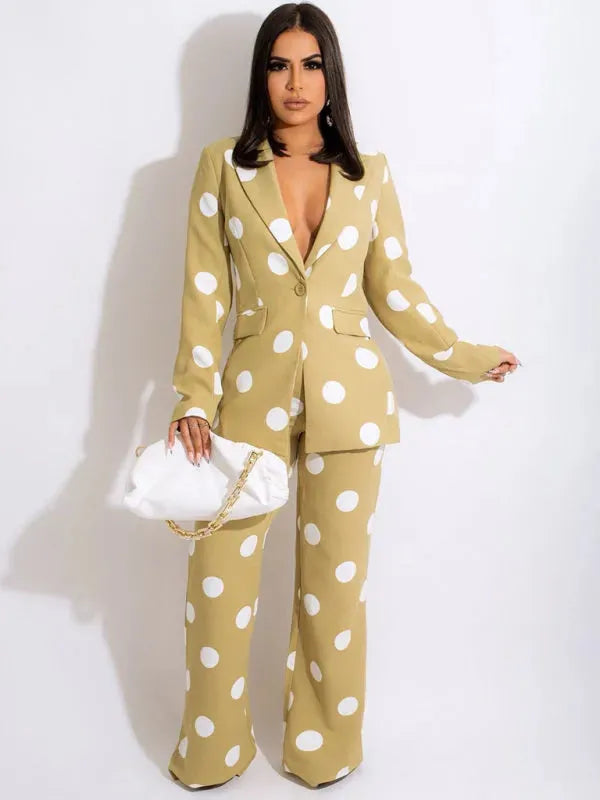 Women's Polka Dot Blazer and Pants Suit Set