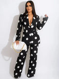 Women's Polka Dot Blazer and Pants Suit Set