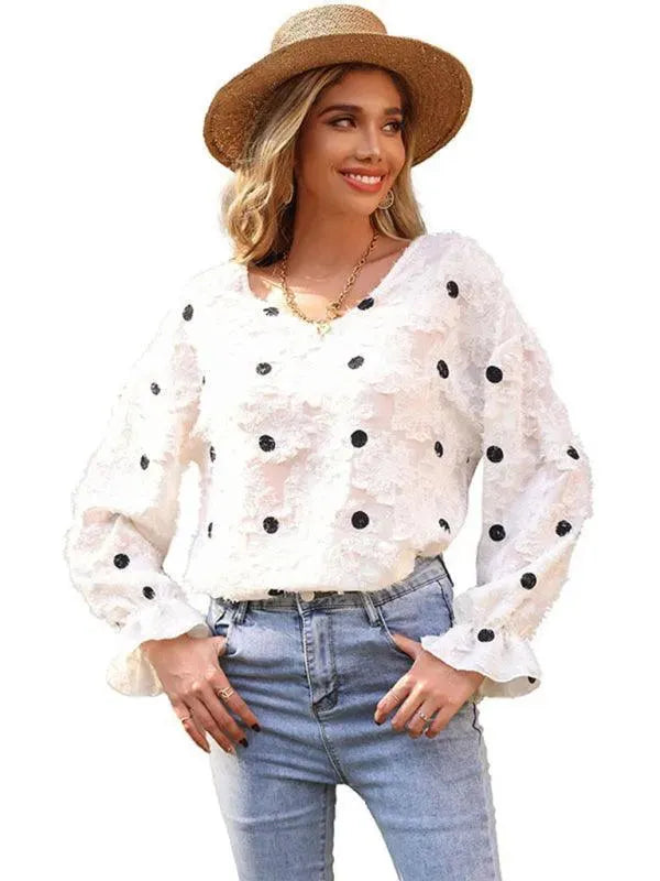 Polka Dot V Neck Women Top - - LeStyleParfait