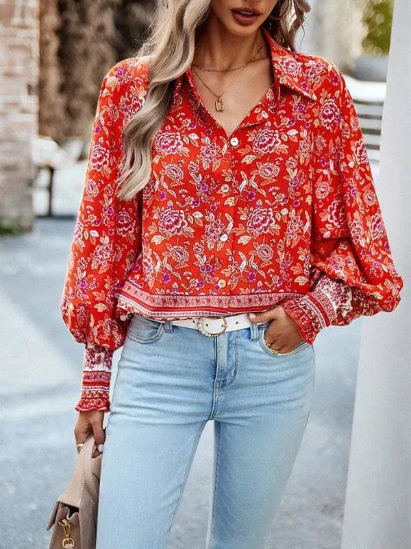 Printed Casual Long Sleeved Women Shirt - Women Tops & Blouses |-Women's Shirt