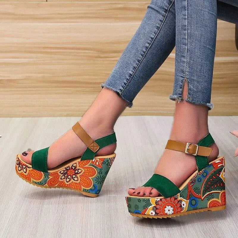 Printed Peep Toe Wedge Shoes - Wedge Shoes - LeStyleParfait
