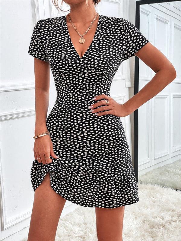 Printed Short Sleeve Mini Day Dress - Mini Dress - LeStyleParfait