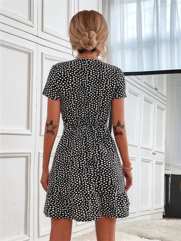 Printed Short Sleeve Mini Day Dress - Mini Dress - LeStyleParfait