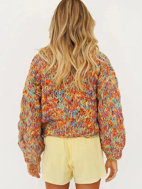 Rainbow Knit Lantern Women Cardigan Sweater - Cardigan Sweater - LeStyleParfait