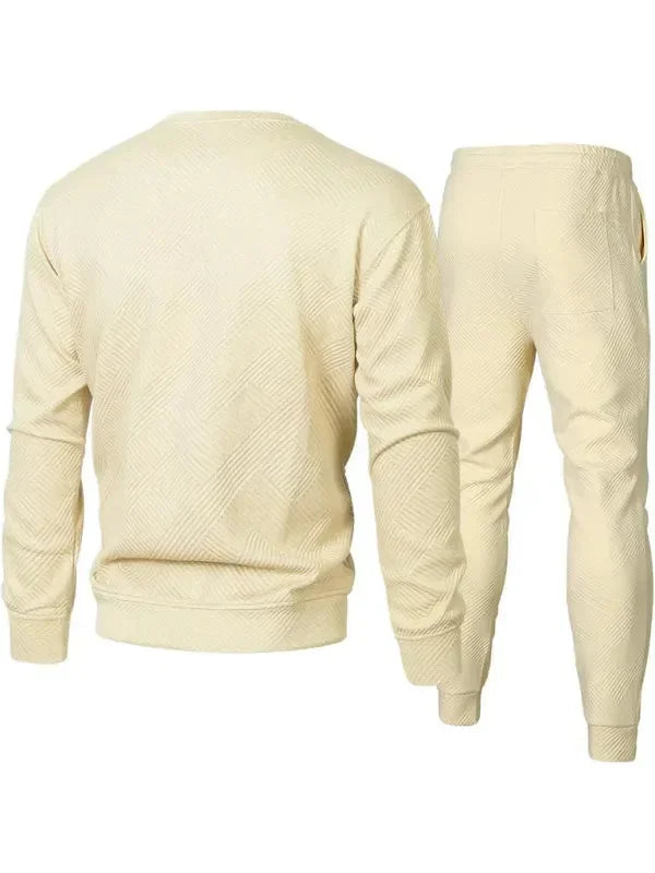 Relaxed Casual Crewneck Jogger Two-Piece Set - Solid Jogger Two-Piece Set - LeStyleParfait