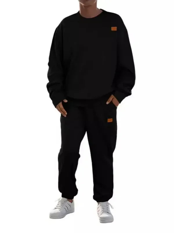Relaxed Casual Crewneck Jogger Two-Piece Set - Solid Jogger Two-Piece Set - LeStyleParfait