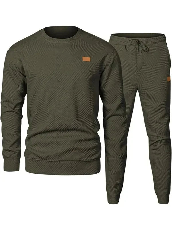 Relaxed Casual Crewneck Jogger Two-Piece Set - Solid Jogger Two-Piece Set - LeStyleParfait