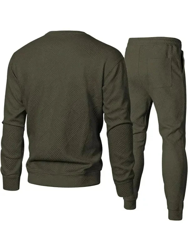 Relaxed Casual Crewneck Jogger Two-Piece Set - Solid Jogger Two-Piece Set - LeStyleParfait