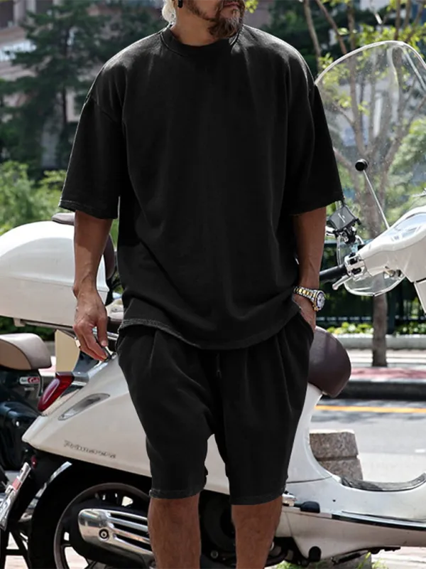 Relaxed Casual Solid Shorts Two-Piece Set - Solid Casual Shorts Two-Piece Set - LeStyleParfait