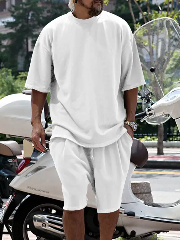 Relaxed Casual Solid Shorts Two-Piece Set - Solid Casual Shorts Two-Piece Set - LeStyleParfait