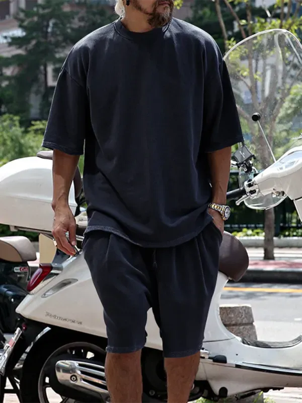 Relaxed Casual Solid Shorts Two-Piece Set - Solid Casual Shorts Two-Piece Set - LeStyleParfait