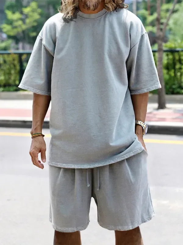 Relaxed Casual Solid Shorts Two-Piece Set - Solid Casual Shorts Two-Piece Set - LeStyleParfait