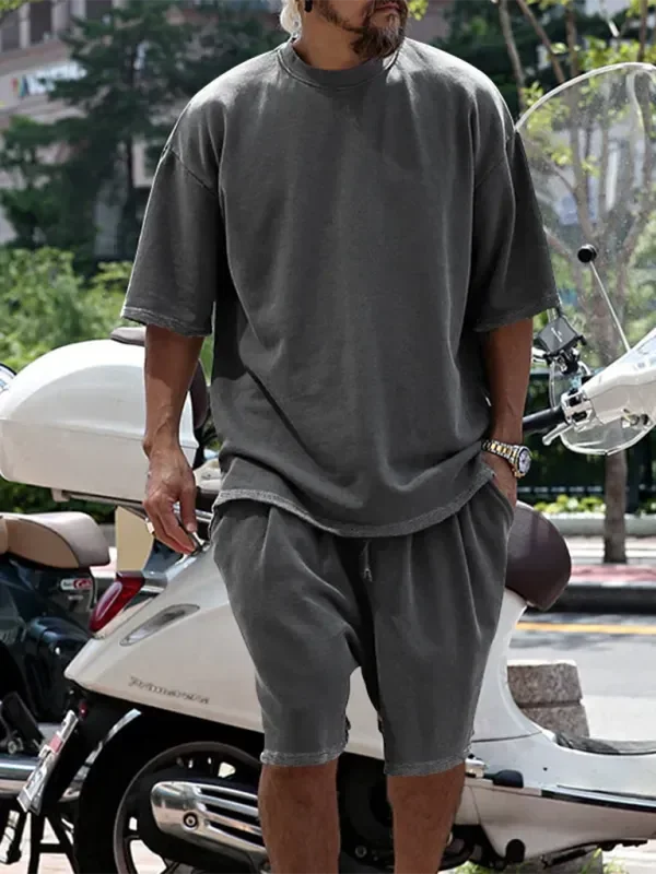 Relaxed Casual Solid Shorts Two-Piece Set - Solid Casual Shorts Two-Piece Set - LeStyleParfait