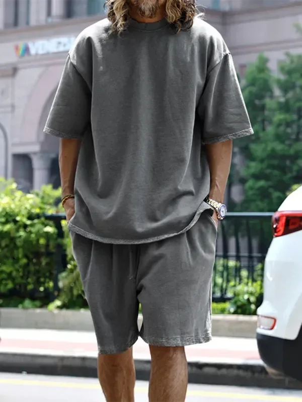 Relaxed Casual Solid Shorts Two-Piece Set - Solid Casual Shorts Two-Piece Set - LeStyleParfait