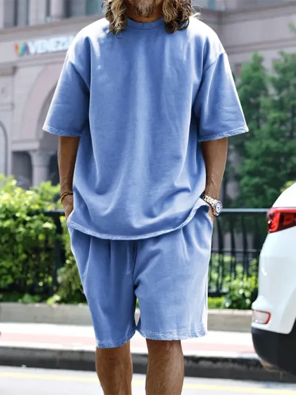 Relaxed Casual Solid Shorts Two-Piece Set - Solid Casual Shorts Two-Piece Set - LeStyleParfait