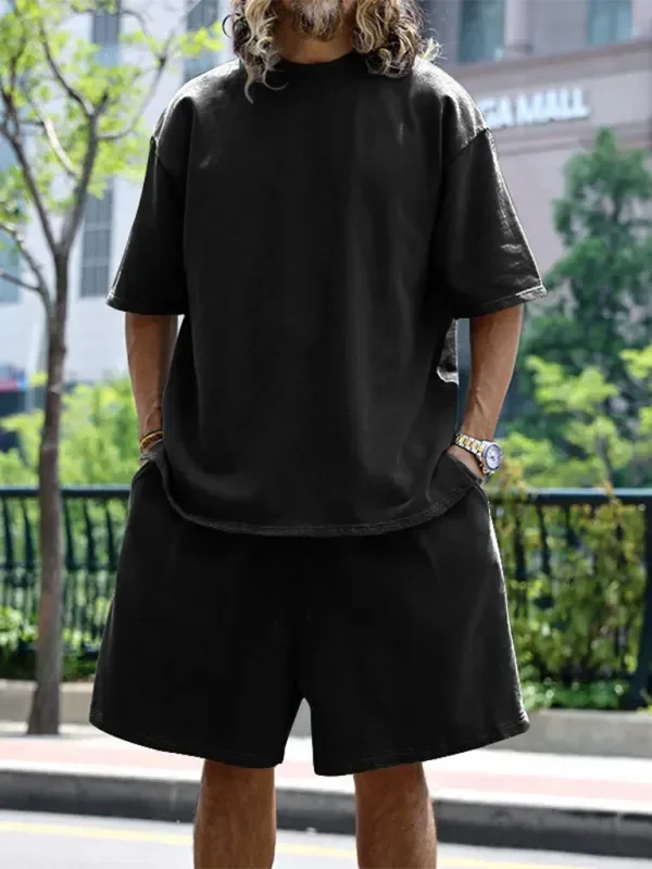 Relaxed Casual Solid Shorts Two-Piece Set - Solid Casual Shorts Two-Piece Set - LeStyleParfait